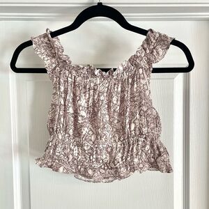 OLIVACEOUS Cropped Floral Print Smocked Off Shoulder Top Dusty People and White